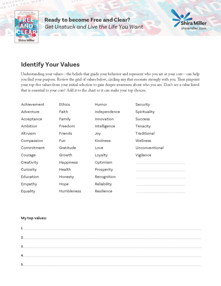Free and Clear - Identify Your Values - Shira Miller