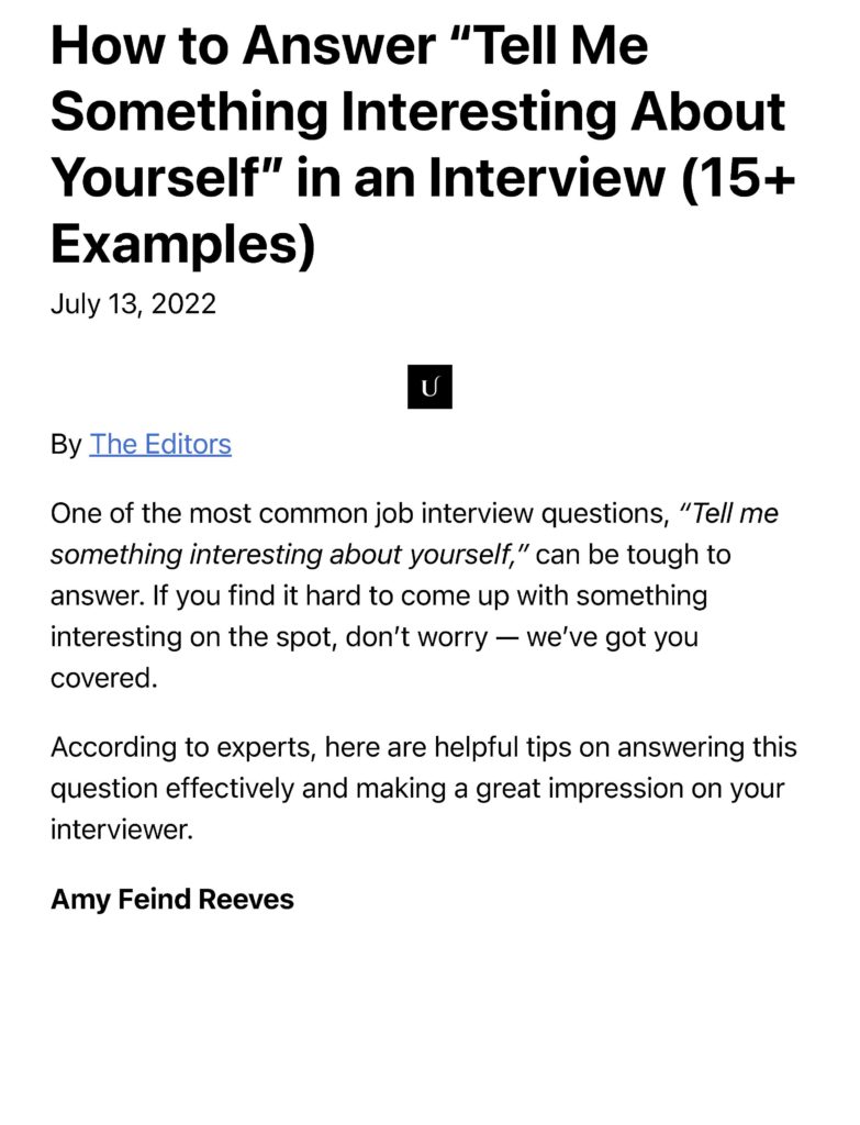 UpJourney: How to Answer “Tell Me Something Interesting About Yourself ...